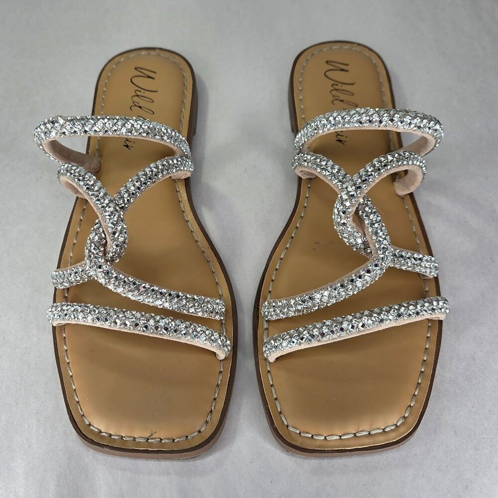 Wild Pair Gabryell Embellished Womens Rhinestone Criss-Cross Slide Sandals